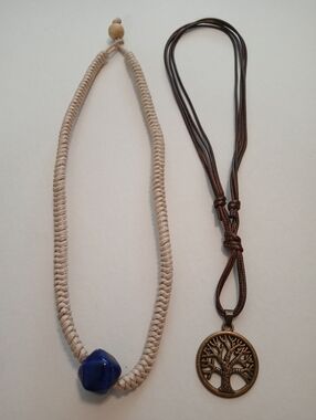 #1168.  2 Piece Tree Of Life & Blue Ceramic Beaded Necklace Bundle